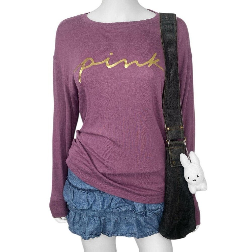 00s 2010s Victorias Secret PINK Logo Long Sleeve Sz XS/S